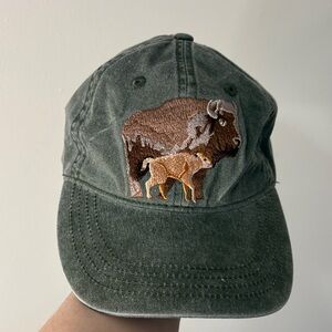 Embroidered Bison Dad Hat Olive Green 100% Cotton Western Coastal Cowgirl Earthy